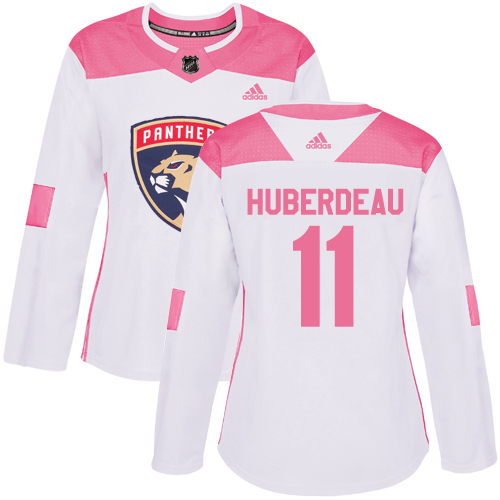 Adidas Panthers #11 Jonathan Huberdeau White/Pink Authentic Fashion Women's Stitched NHL Jersey - Click Image to Close